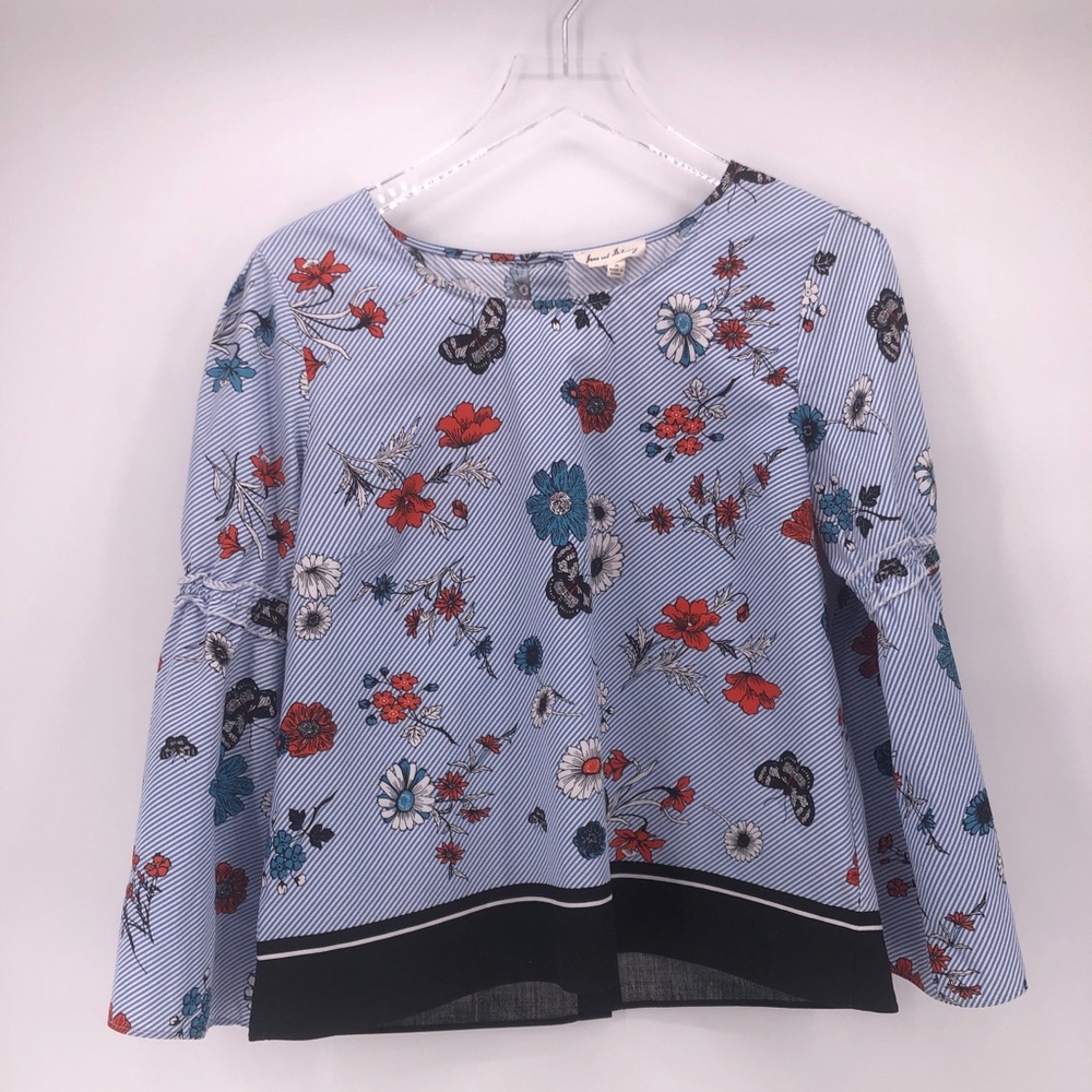 Jane & Delaney Striped Floral Peasant Blouse